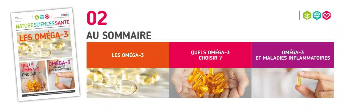Au sommaire de ce numéro: les oméga-3, Quelq oméga-3 choisir ?, Oméga-3 et maladies inflammatoires